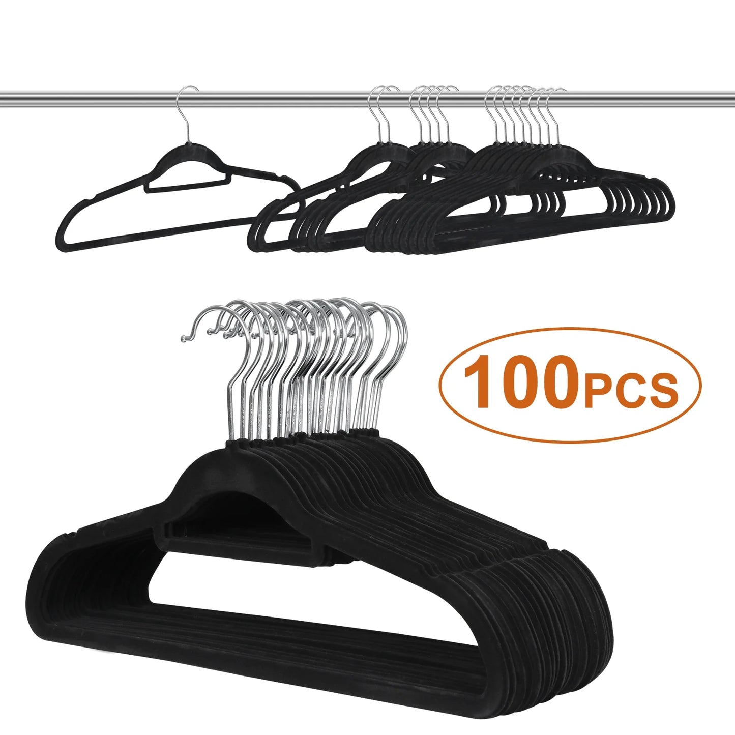 Velvet Flocked Hangers 100 Pack Non Slip Black Clothes Suit Hangers Hook Swivel 360 Ultra Thin