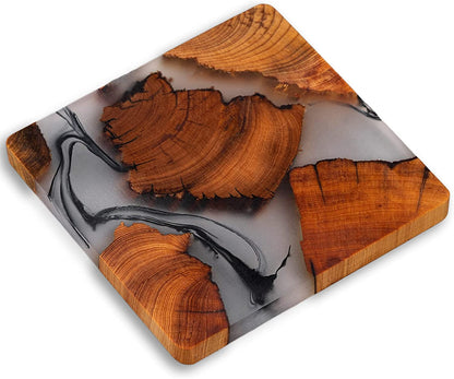 Wooden Coasters Set, Epoxy Coasters, Modern Coasters with Holder, Cedar Wood Coaster (6, No Holder)